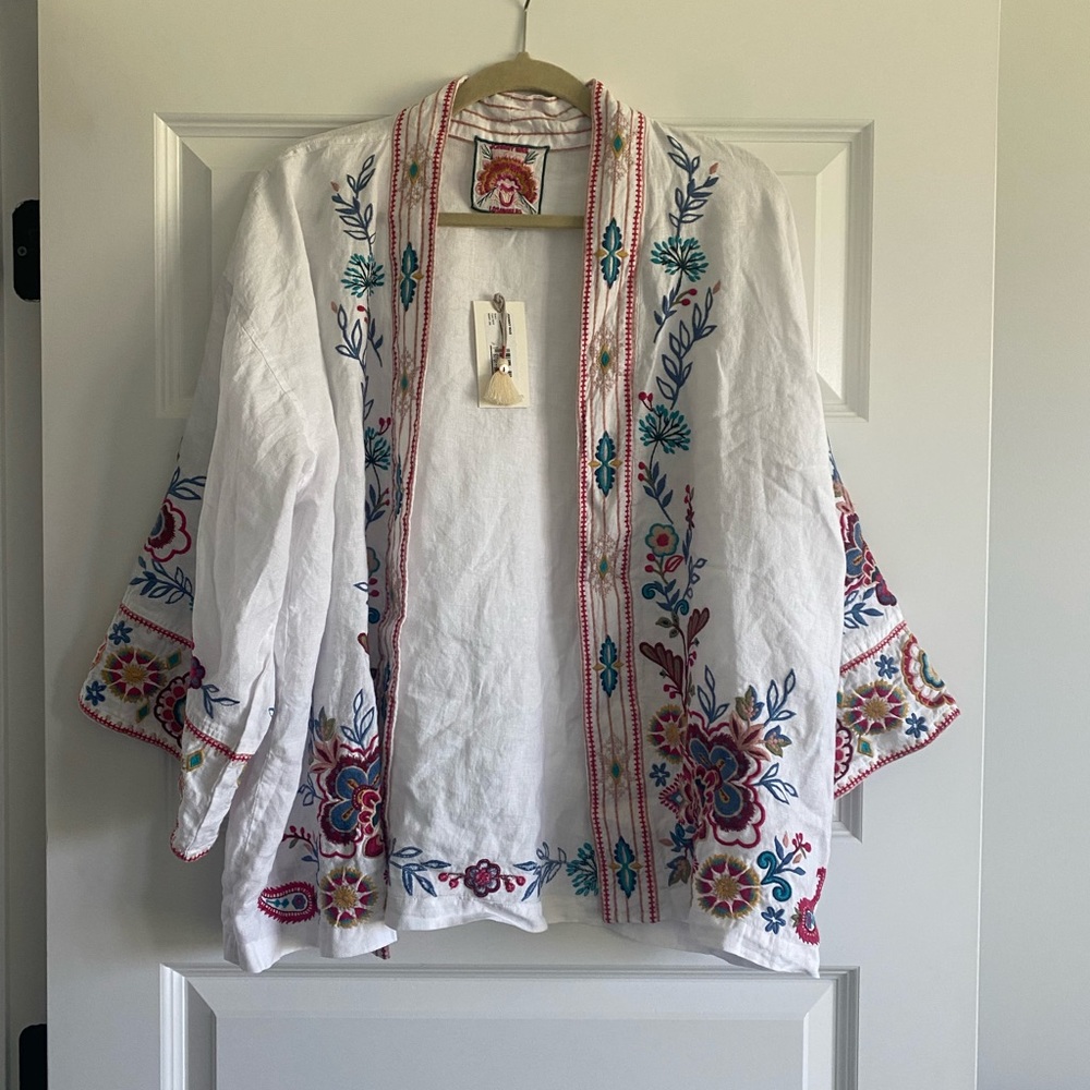 Johnny Was Sicilian Cropped Linen Kimono